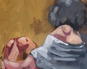 Pintura acrílica texturizada: Dando la vuelta - 20 x 24 Figurativa, impresionista, pieza única, sentado en una silla, obra de arte original