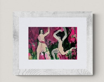 Modern folk art painting original | pink wall art | Original Figure Painting | Small painting | Contemporary Nude Decor | Canvas Wall Art