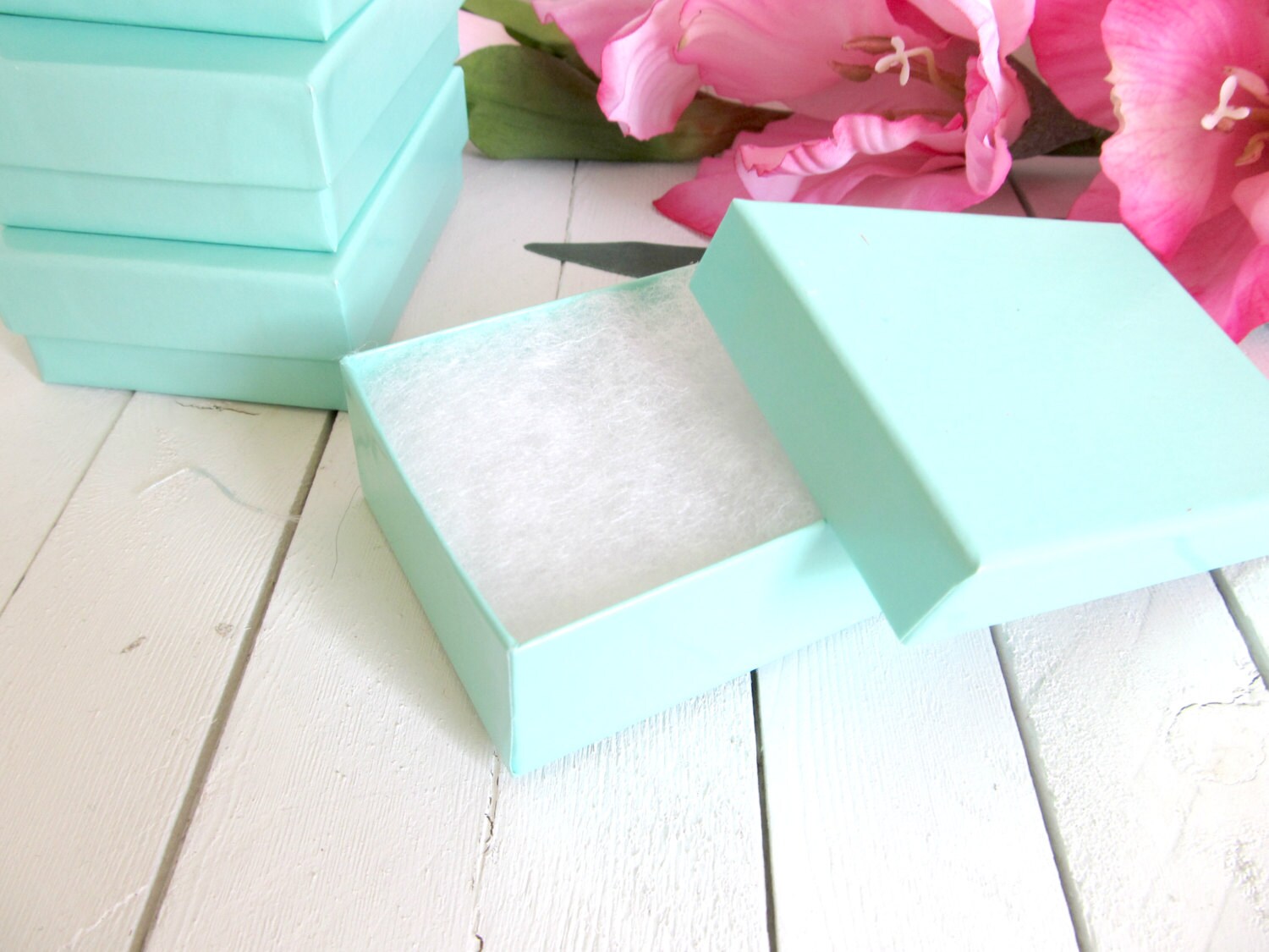 Teal Blue Cotton Filled Jewelry Boxes - 3 1/8 x 2 1/8 x 1 inch - Grea…