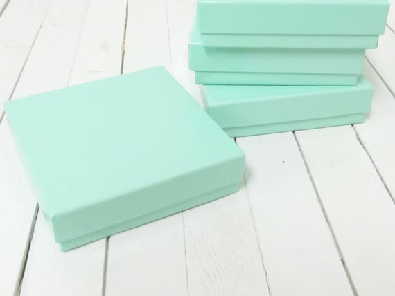 Teal Blue Cotton Filled Gift Jewelry Boxes - 3 1/2 x 3 1/2 x 1 inch - Great for Jewelry Packaging, Gift Boxes and Wedding Favor Boxes - 25 Il_570xn