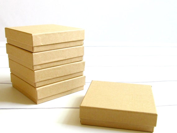 100 - Kraft Cotton Filled Jewelry Boxes - 3 1/2 x 3 1/2 x 1 inch - Great for Jewelry Packaging, Gift Boxes and Wedding Favor Boxes Il_570xn
