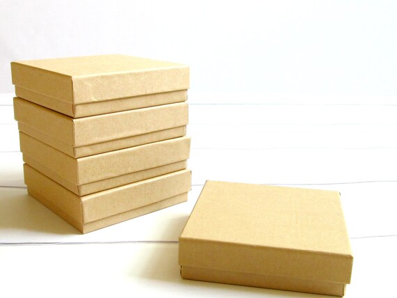 Kraft Cotton Filled Jewelry Gift Boxes - 3 1/2 x 3 1/2 x 1 inch - Great for Jewelry Packaging, Gift Boxes and Wedding Favor Boxes - 25 Boxes Il_570xn