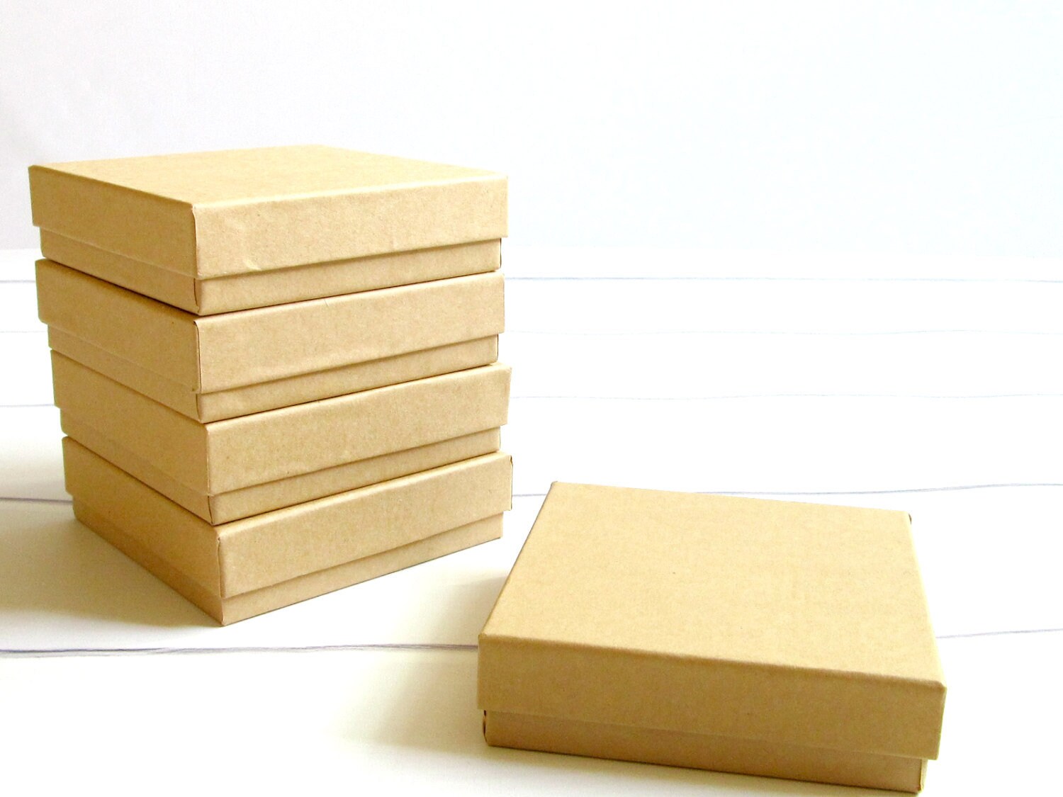 Kraft Cotton Filled Jewelry Gift Boxes - 3 1/2 x 3 1/2 x 1 inch - Per…
