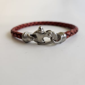 Brown Braided Leather Bracelet With Stainless Steel Mariners Clasp