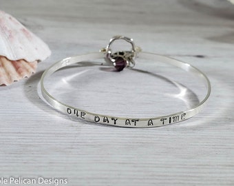 One Day At A Time Sterling Silver Hinged Bangle Bracelet