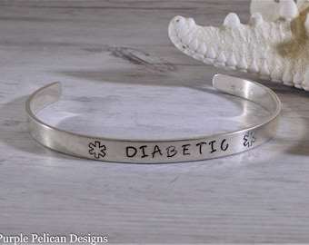 Diabetic Medical Alert Cuff Bracelet Personalized