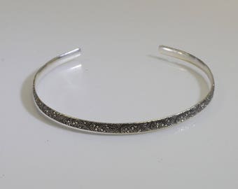 Sterling Silver Cuff Bracelet With a Tiny Floral Pattern