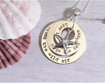 Collier en argent sterling pendentif vivent dans le bain soleil la mer boire l’Air sauvage - Ralph Waldo Emmerson