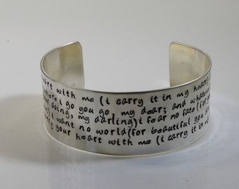 Porto il tuo cuore con me... E.E. Cummings Poem Cuff Bracciale