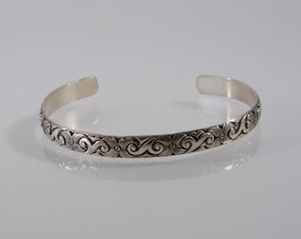 Sterling Silver Bracelet - Swirls and Blooms pattern