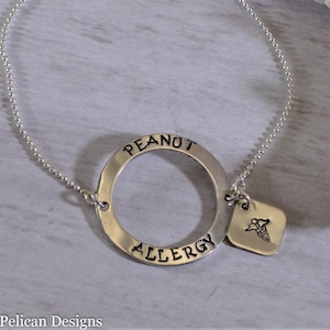 Peanut Allergy medical Alert Sterling Silver Adjustable Bracelet