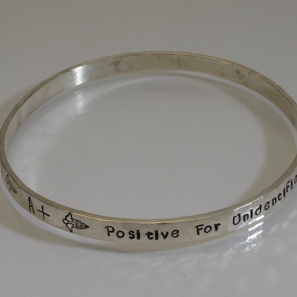 Medical Alert Sterling Silver Bangle - Custom wording