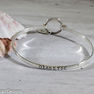 Diabetic Medical Alert Hinged Bangle Sterling Silver