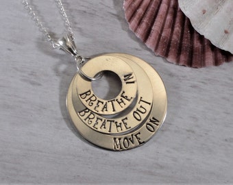 Breathe in, Breathe out, Move on Sterling Silver Pendant Necklace