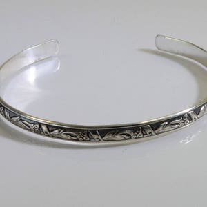 Sterling Silver Cuff Bracelet with Calla Lily Flower Pattern