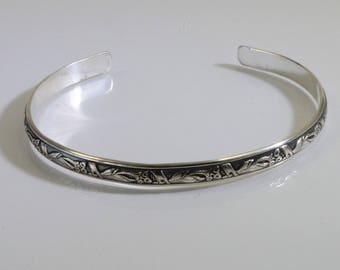 Sterling Silver Cuff Bracelet with Calla Lily Flower Pattern