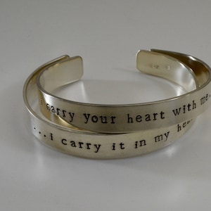I carry your heart with me Cuff bracelet set