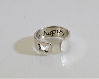 Be Happy Cuff Ring -- Hand Stamped