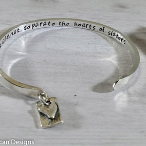 Sisters Bracelet - Miles Cannot Separate The Hearts Of Sisters Sterling Silver Reverse Cuff
