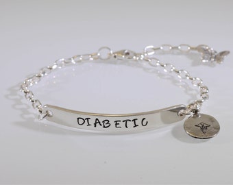 Diabetic Medical Alert Sterling Silver Chain Bracelet