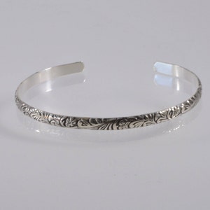 Sterling Silver Cuff Bracelet with antiqued floral pattern