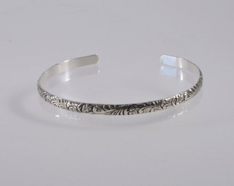 Sterling Silver Cuff Bracelet with antiqued floral pattern