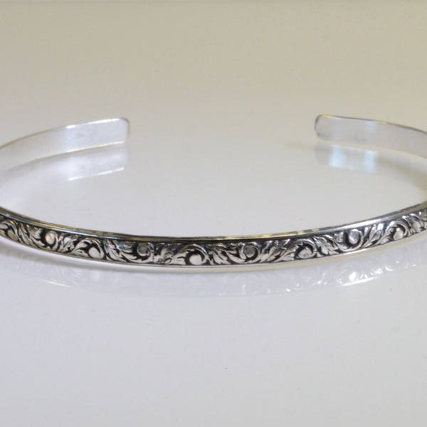 Sterling Silver Cuff Bracelet with antiqued floral pattern