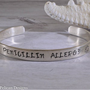 Penicillin Allergy Medical Alert Cuff Bracelet Personalized