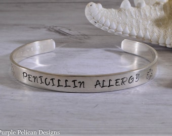 Penicillin Allergy Medical Alert Cuff Bracelet Personalized