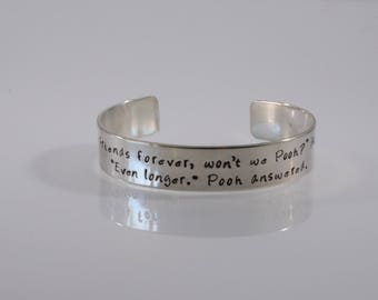 Pooh Friendship Quote Cuff Bracelet We'll Be Friends Forever...