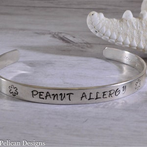 Peanut Allergy Medical Alert Cuff Bracelet Personalized