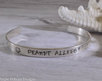 Peanut Allergy Medical Alert Cuff Bracelet Personalized