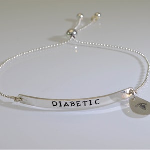 Diabetic Medical Alert Adjustable  Sterling Silver Chain Bracelet