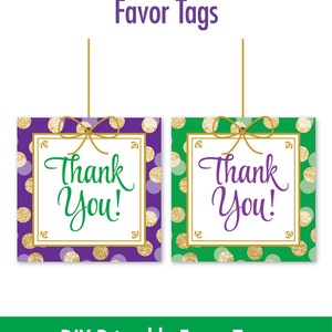 Mardi Gras Party Favor Tags Printable Mardi Gras Party Decorations Thank You Favor Tags Labels Mardi Gras Birthday Party Supplies image 1