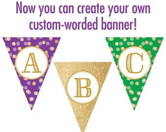 Mardi Gras Party Banner, Printable Mardi Gras Birthday Party Decorations, Laissez Les Bon Temps Rouler, Custom Party Banner Alphabet