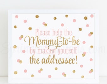 Baby Shower Address an Envelope Sign, Envelope Addressing Station, Addressee sign, Blush Pink Gold Glitter Printable Baby Shower Decorations