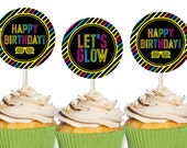 Printable Cupcake Toppers Cake Circles Party Stickers - Neon Glow in the Dark Birthday Black Pink Lime Blue Yellow Orange - INSTANT DOWNLOAD Il_170x135