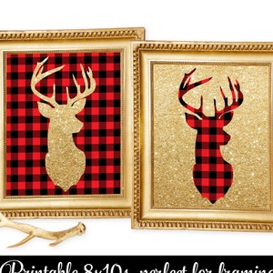 Printable Winter Home Decor Deer Head Signs Lumberjack Red - Etsy