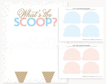 Ice Cream Gender Reveal What&#39;s The Scoop? Poster, Ice Cream Social Gender Reveal Party Decorations, 16x20 20x30 24x36 Digital JPG Files