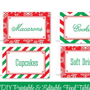 Printable Party Food Tents Folding Editable Text Buffet Place Cards - Christmas Holiday Party ...