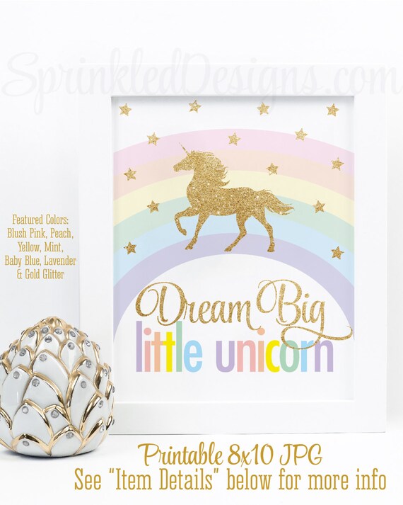 Dream Big Little Unicorn Sign Printable Unicorn Nursery Decor | Etsy