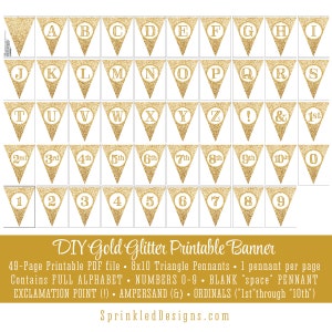 Printable DIY Gold Glitter Custom Pennant Banner - Etsy