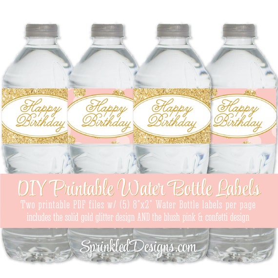 Printable Water Bottle Labels - Happy Birthday Blush Pink Gold Glitter Drink Wraps Wrapper, Girl Birthday Decorations - INSTANT DOWNLOAD Il_570xn