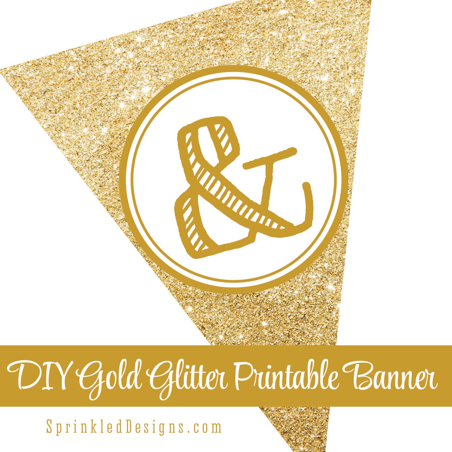 Printable DIY Gold Glitter Custom Pennant Banner | Etsy