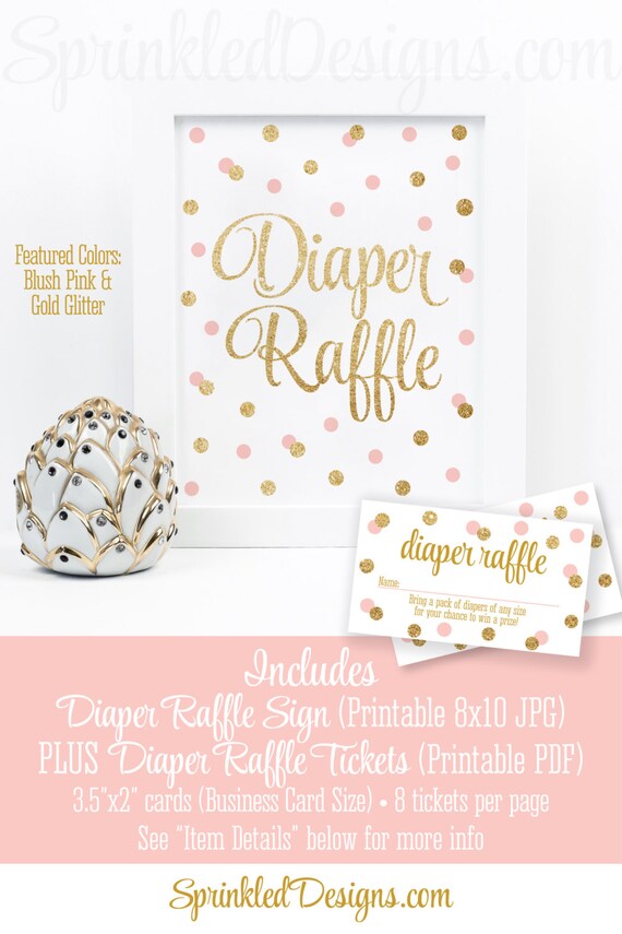 Printable Diaper Raffle Tickets Sign For Girl Baby Shower Blush
