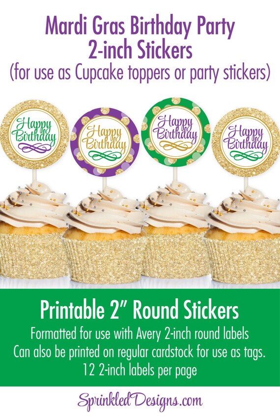 mardi gras cupcake toppers cake circles happy birthday stickers
