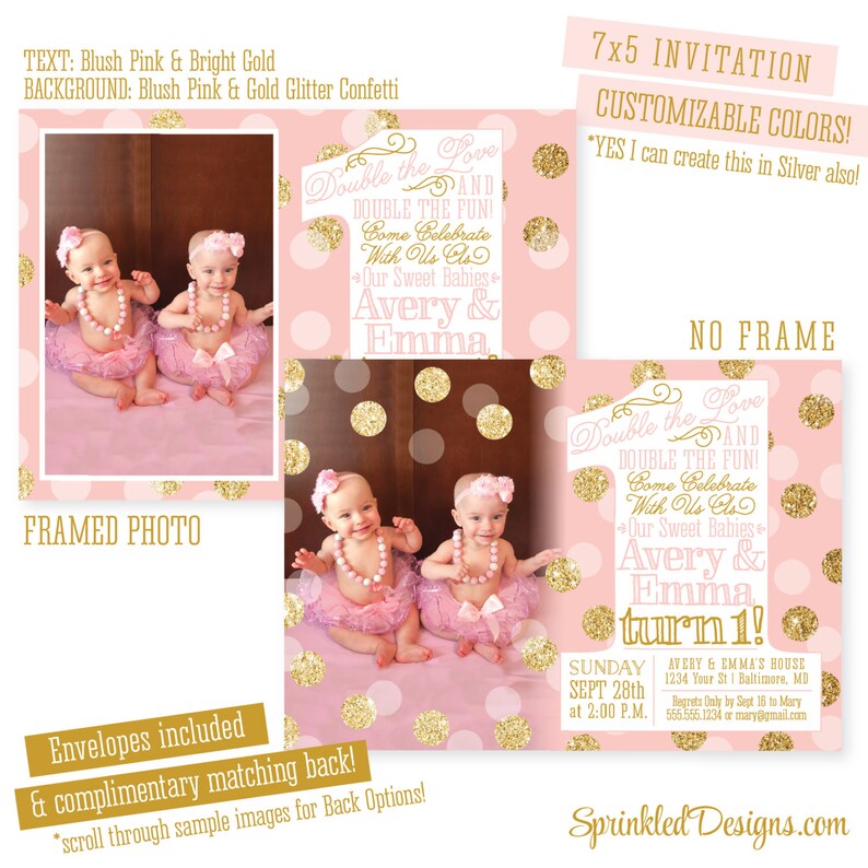 Twins First Birthday Invitations Twin Girls 1st Image 0