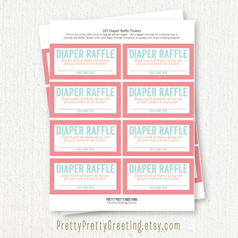 printable diaper raffle ticket baby shower game coral etsy