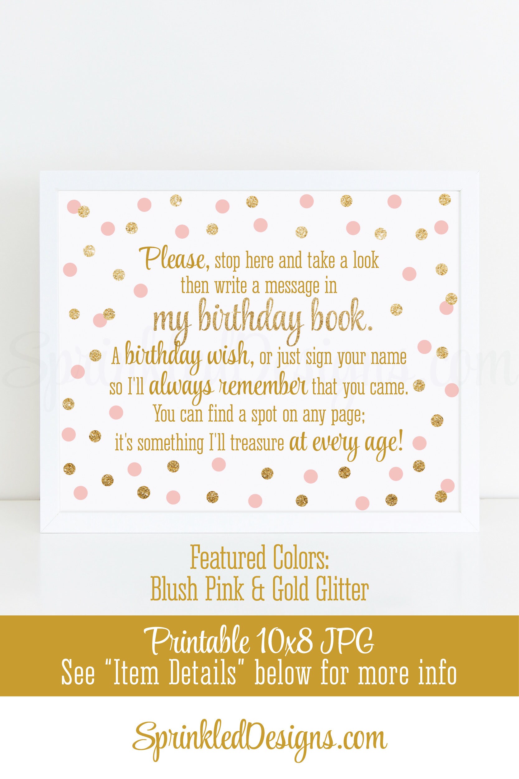 Birthday Guest Book Sign Pink and Gold Birthday Decorations Etsy