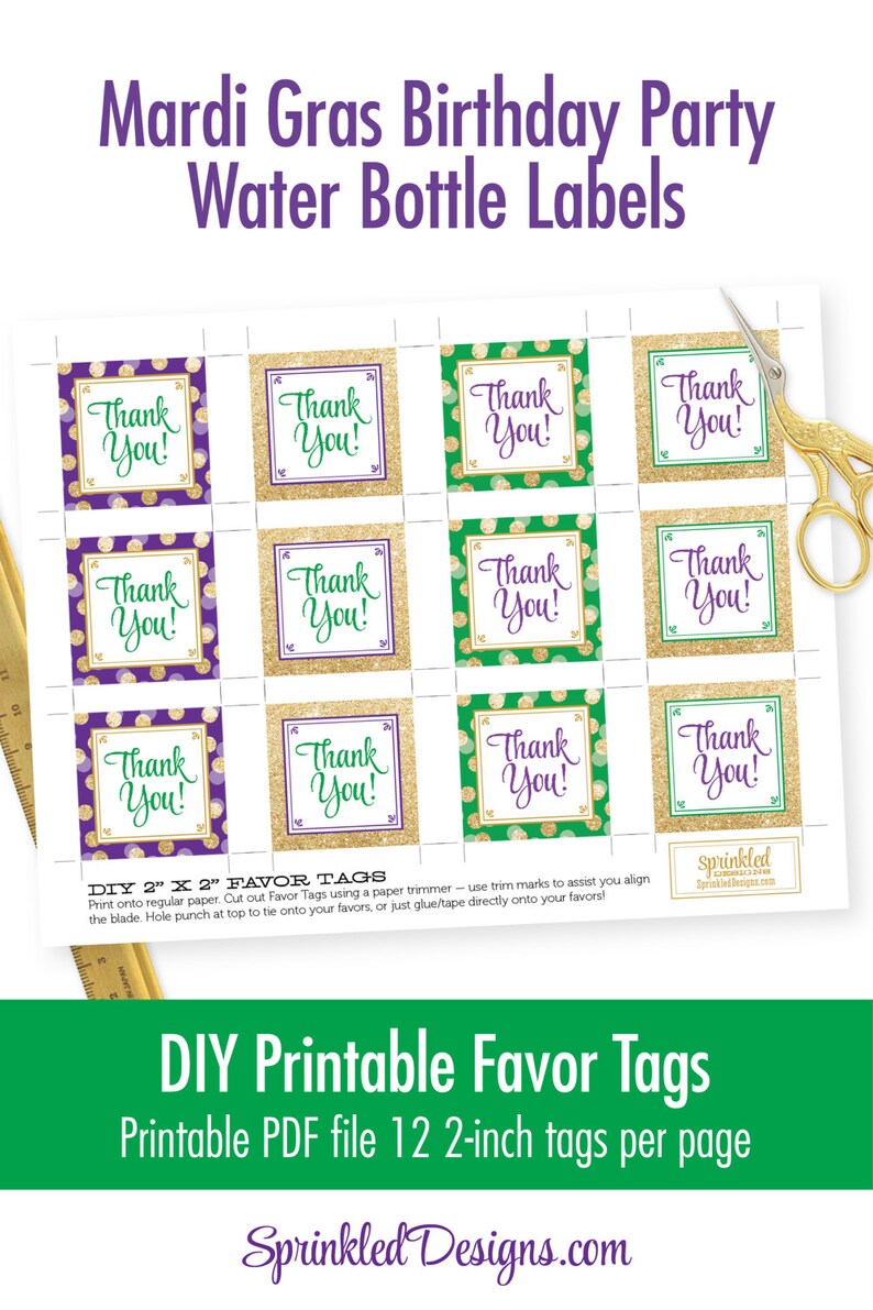 Mardi Gras Party Favor Tags Printable Mardi Gras Party Decorations Thank You Favor Tags Labels Mardi Gras Birthday Party Supplies image 2